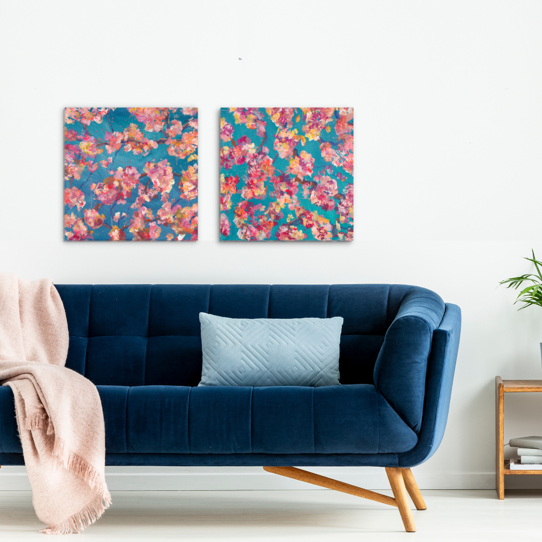 Teal Blossoms Diptych