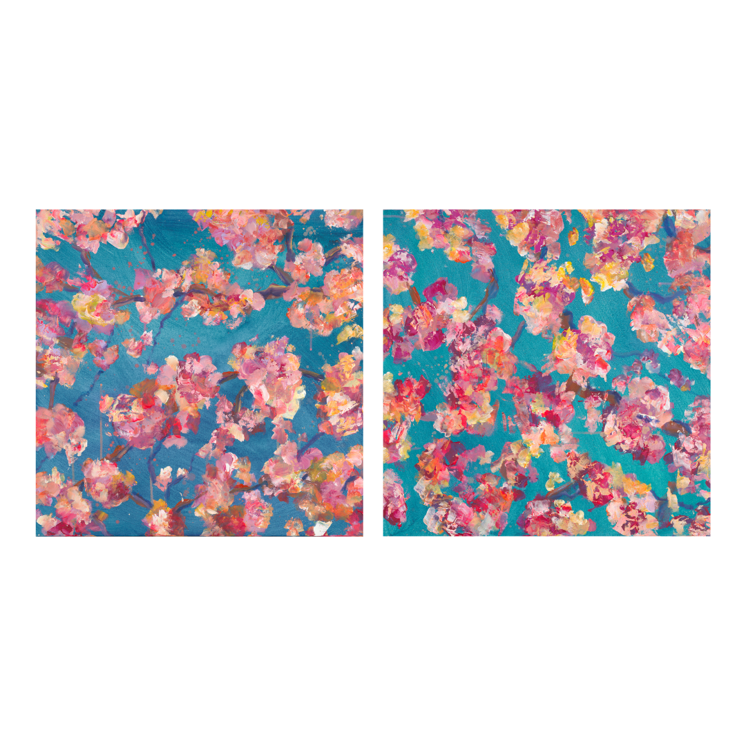 Teal Blossoms Diptych