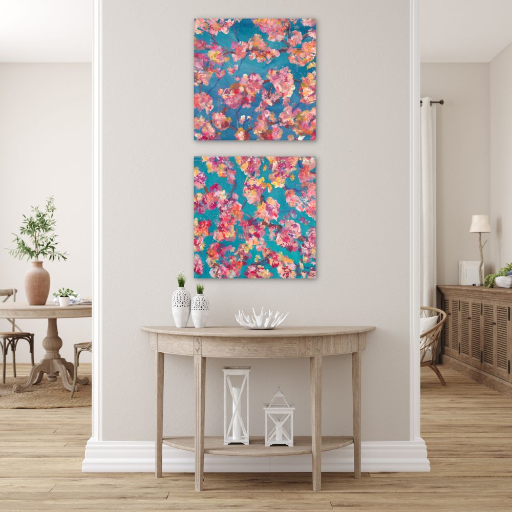 Teal Blossoms Diptych
